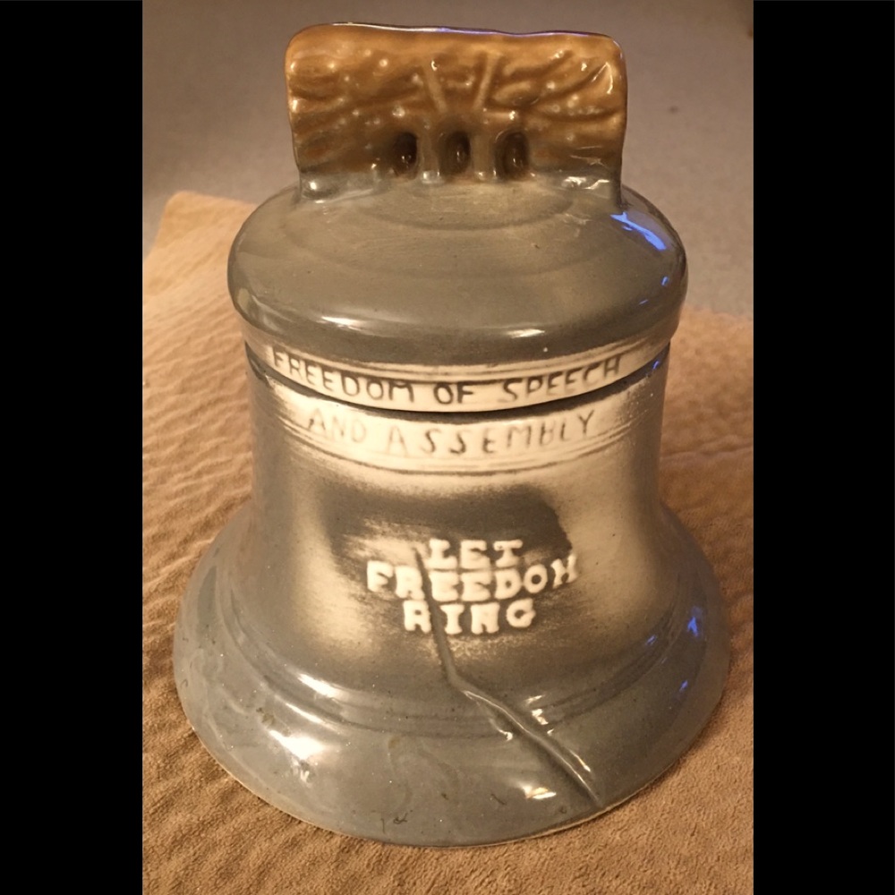 1950’s Antique Ceramic Vintage Liberty Bell Let Freedom Ring Jar